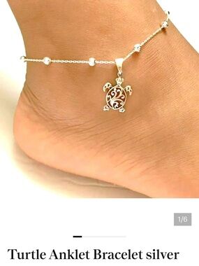 Silver Turtle Anklet Bracelet - Delicate Sea Turtle Charm
